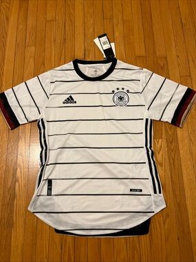 adidas White Black Striped Germany Soccer Jersey with Burgundy Trim